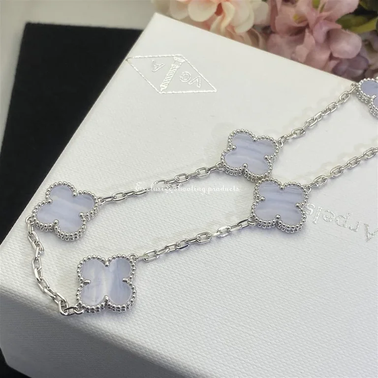 Van Cleef & Arpels VCARD34800 Vintage Alhambra necklace 10 motifs White gold Chalcedony 3