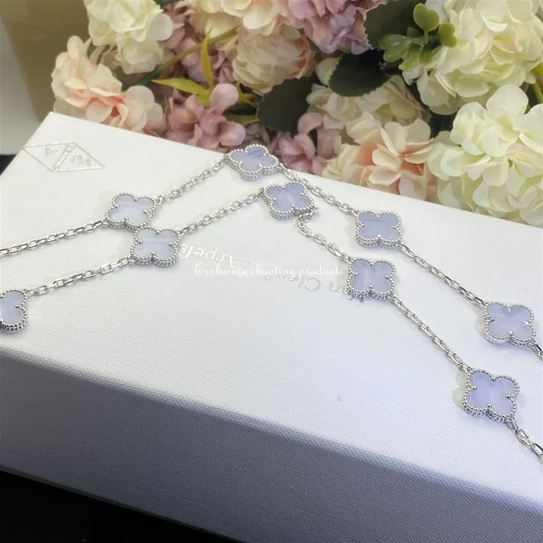 Van Cleef & Arpels VCARD34800 Vintage Alhambra necklace 10 motifs White gold Chalcedony 2