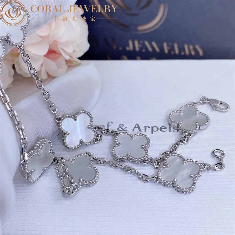 Van Cleef & Arpels Vintage Alhambra VCARF48500 necklace 10 motifs White gold Mother-of-pearl necklace 5