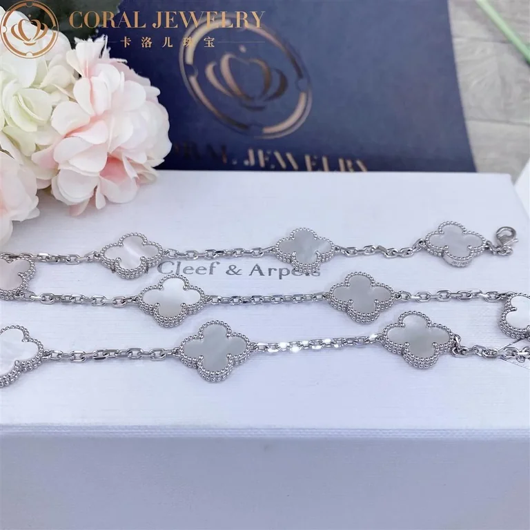 Van Cleef & Arpels Vintage Alhambra VCARF48500 necklace 10 motifs White gold Mother-of-pearl necklace 5