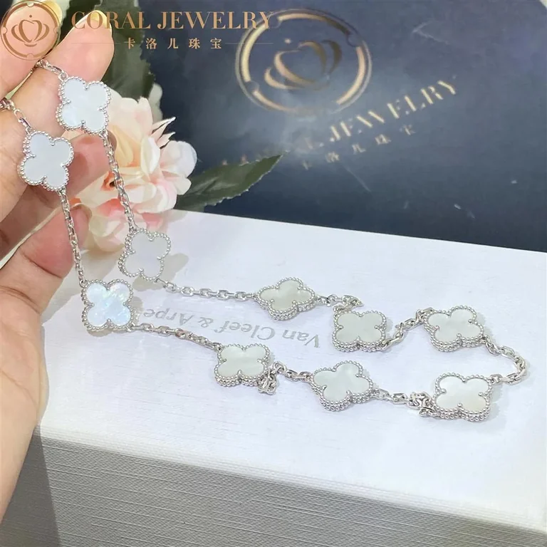 Van Cleef & Arpels Vintage Alhambra VCARF48500 necklace 10 motifs White gold Mother-of-pearl necklace 3