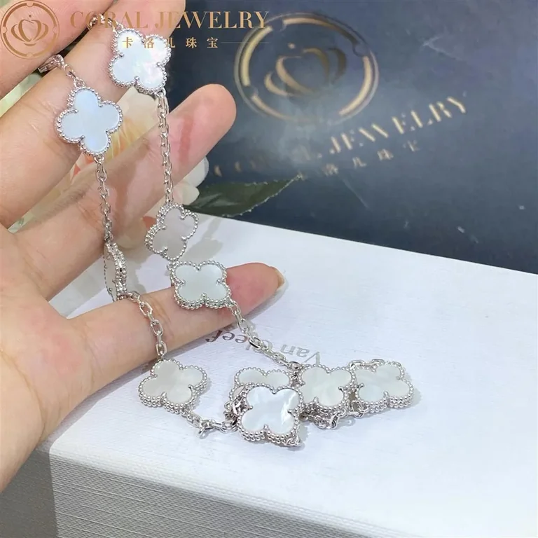 Van Cleef & Arpels Vintage Alhambra VCARF48500 necklace 10 motifs White gold Mother-of-pearl necklace 2