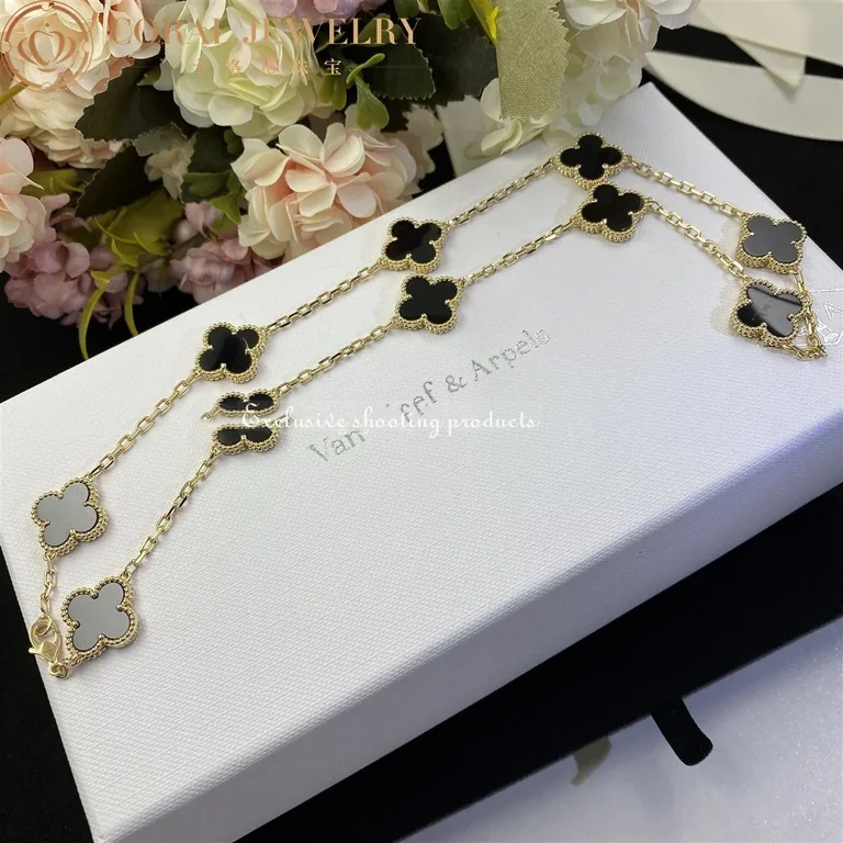 Van Cleef & Arpels VCARA42700 Necklace Vintage Alhambra 10 Motifs 18k Yellow Gold Onyx Necklace 8