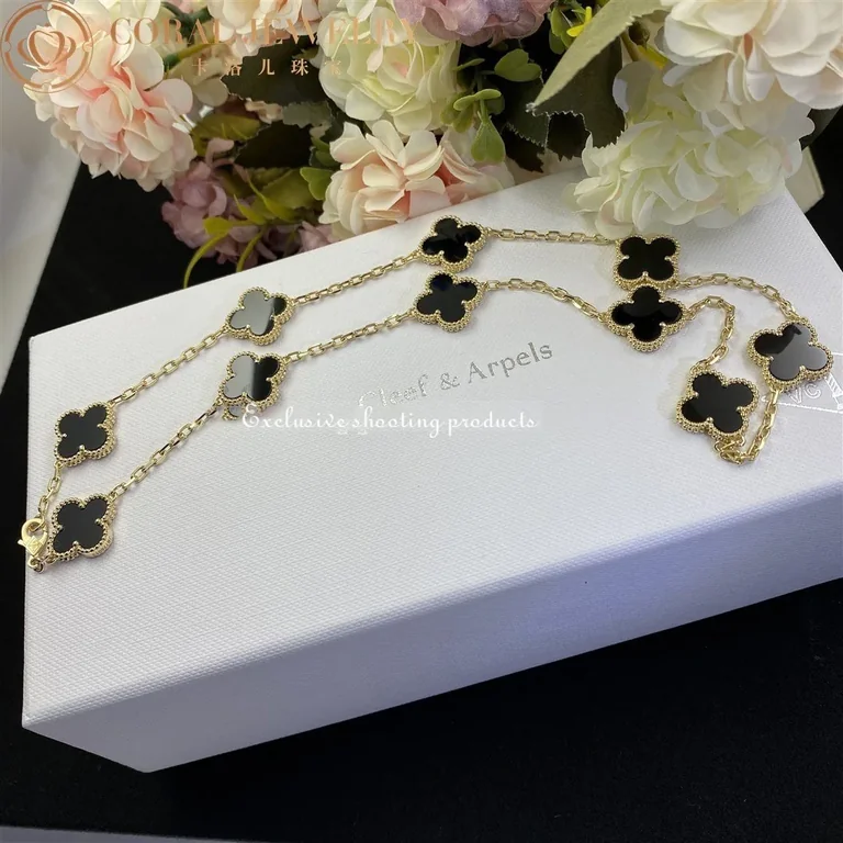 Van Cleef & Arpels VCARA42700 Necklace Vintage Alhambra 10 Motifs 18k Yellow Gold Onyx Necklace 7