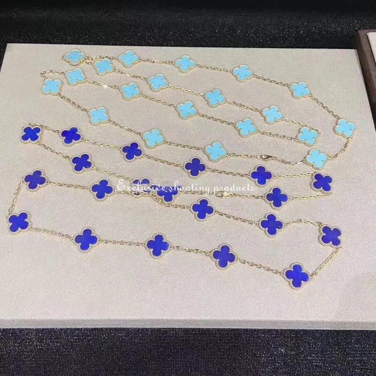 Van Cleef & Arpels necklace Vintage Alhambra long necklace 20 motifs yellow gold Lapis Lazuli necklace 14