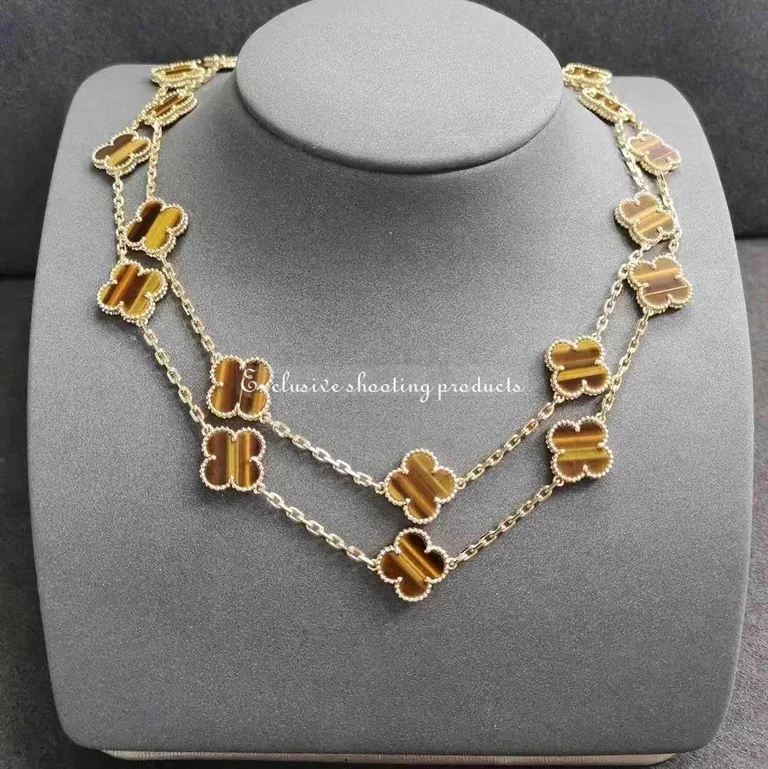 Van Cleef & Arpels VCARD39900 necklace Vintage Alhambra long 20 motifs Yellow gold Tiger Eye necklace 10