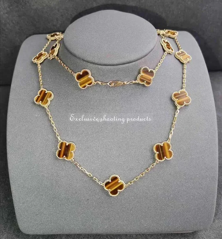 Van Cleef & Arpels VCARD39900 necklace Vintage Alhambra long 20 motifs Yellow gold Tiger Eye necklace 8