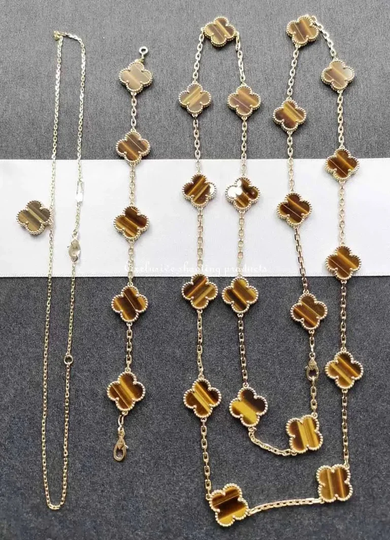 Van Cleef & Arpels VCARD39900 necklace Vintage Alhambra long 20 motifs Yellow gold Tiger Eye necklace 4