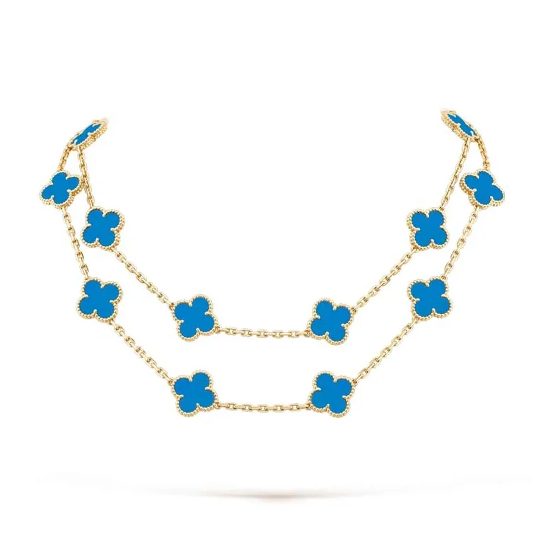 Van Cleef & Arpels VCARP7RN00 Vintage Alhambra necklace long 20 motifs Yellow gold Agate necklace 1