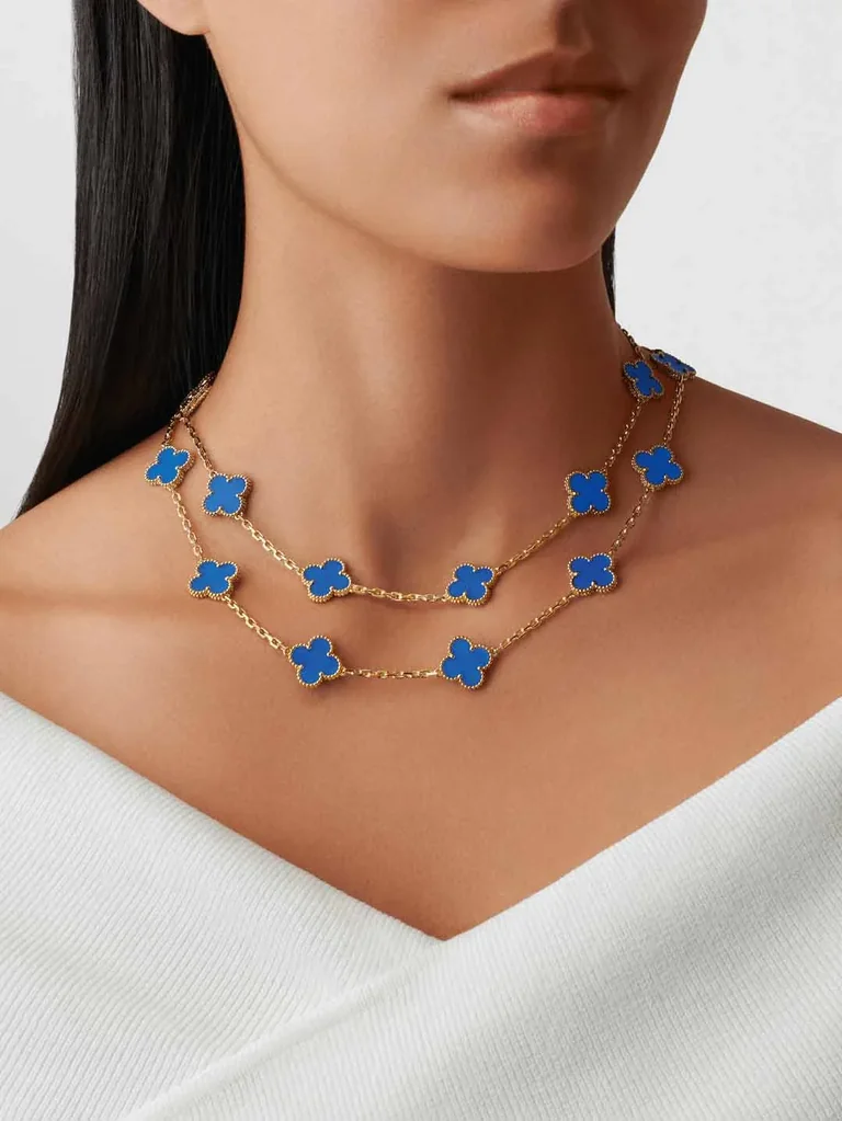 Van Cleef & Arpels VCARP7RN00 Vintage Alhambra necklace long 20 motifs Yellow gold Agate necklace 9