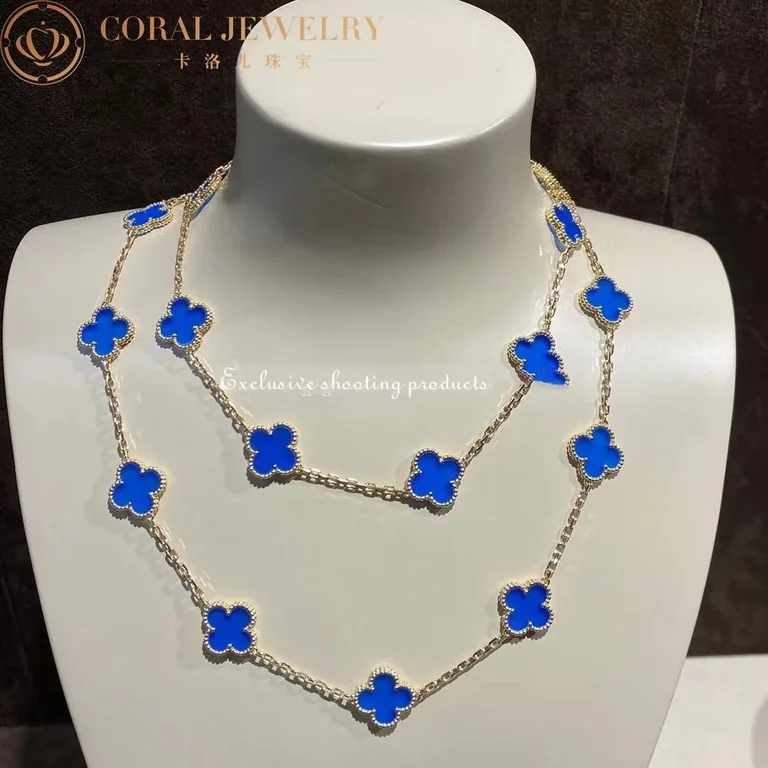 Van Cleef & Arpels VCARP7RN00 Vintage Alhambra necklace long 20 motifs Yellow gold Agate necklace 6