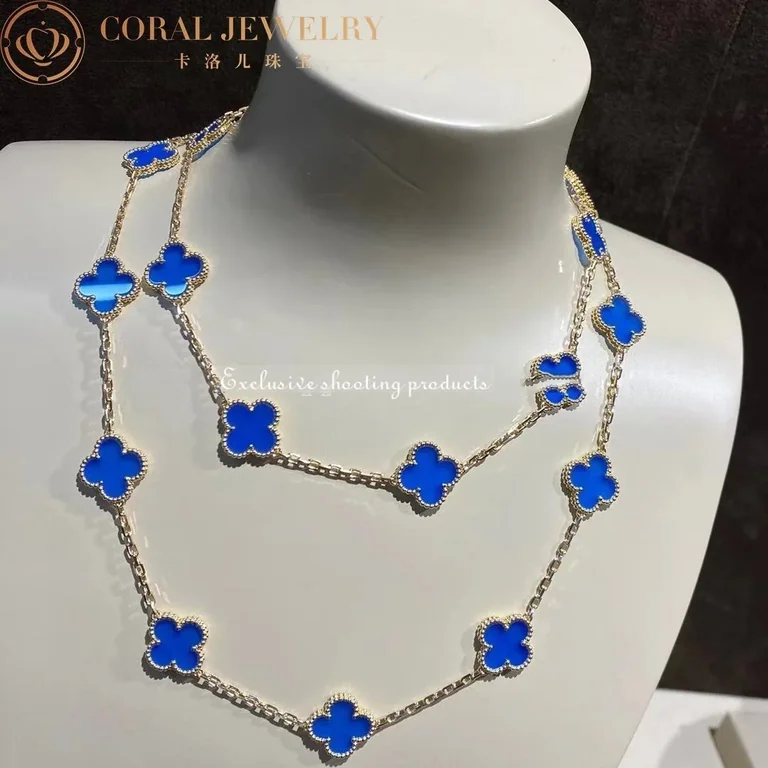 Van Cleef & Arpels VCARP7RN00 Vintage Alhambra necklace long 20 motifs Yellow gold Agate necklace 5