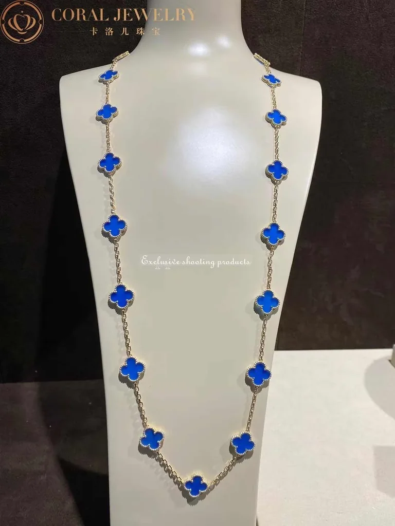 Van Cleef & Arpels VCARP7RN00 Vintage Alhambra necklace long 20 motifs Yellow gold Agate necklace 2