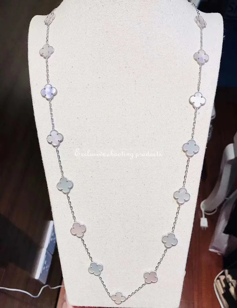Van Cleef & Arpels VCARF48800 Vintage Alhambra long necklace 20 motifs White gold Mother-of-pearl necklace 12