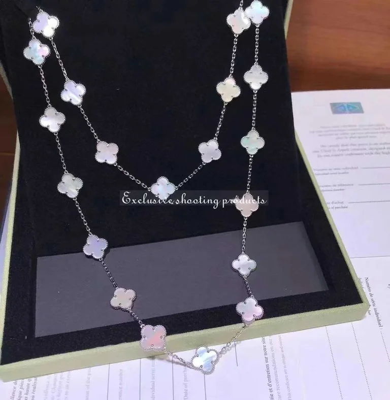 Van Cleef & Arpels VCARF48800 Vintage Alhambra long necklace 20 motifs White gold Mother-of-pearl necklace 11