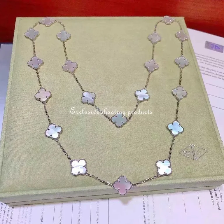 Van Cleef & Arpels VCARF48800 Vintage Alhambra long necklace 20 motifs White gold Mother-of-pearl necklace 9
