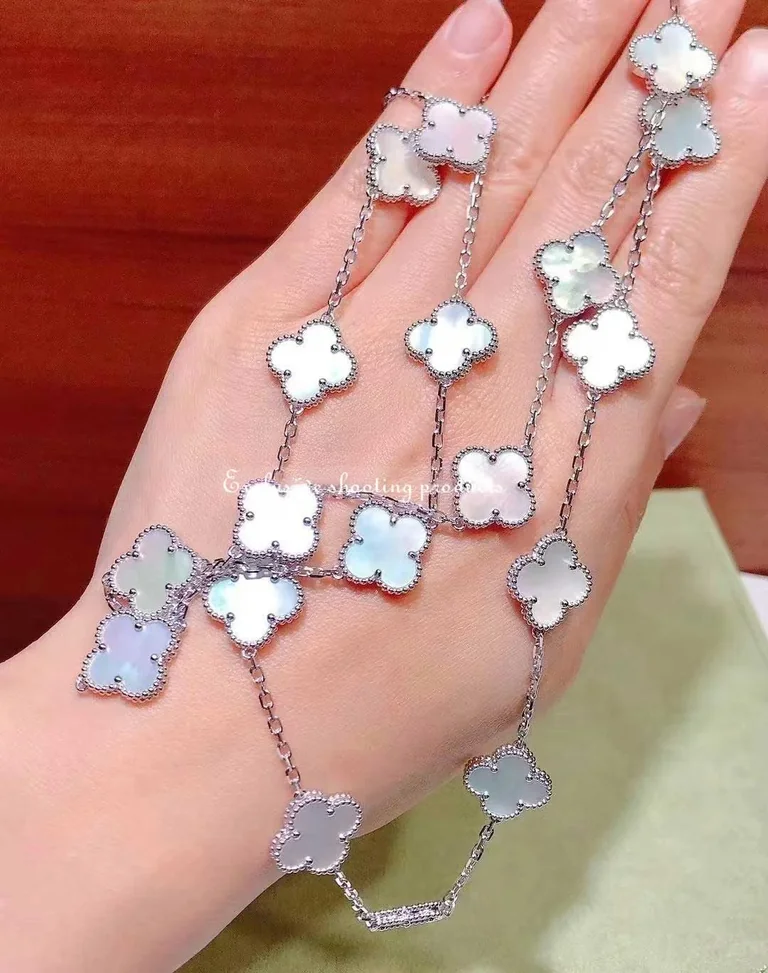Van Cleef & Arpels VCARF48800 Vintage Alhambra long necklace 20 motifs White gold Mother-of-pearl necklace 7