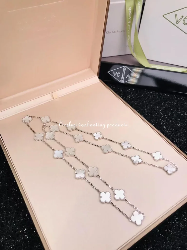 Van Cleef & Arpels VCARF48800 Vintage Alhambra long necklace 20 motifs White gold Mother-of-pearl necklace 3