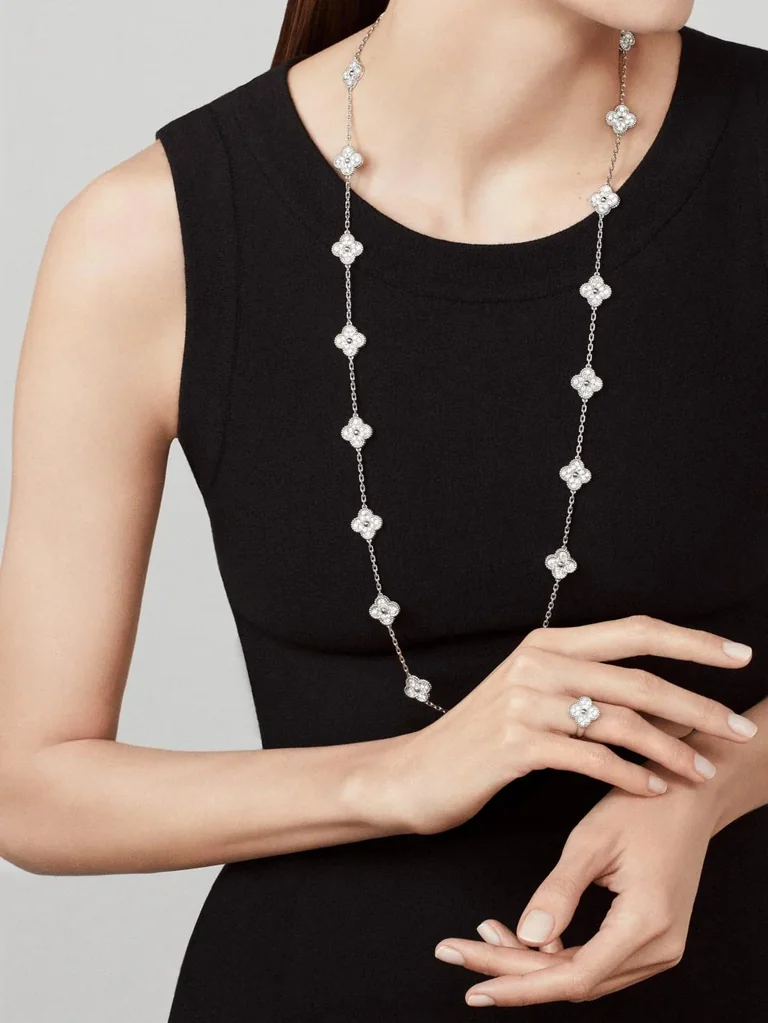 Van Cleef & Arpels VCARA43300 Vintage Alhambra long necklace 20 motifs White gold Diamond necklace 6