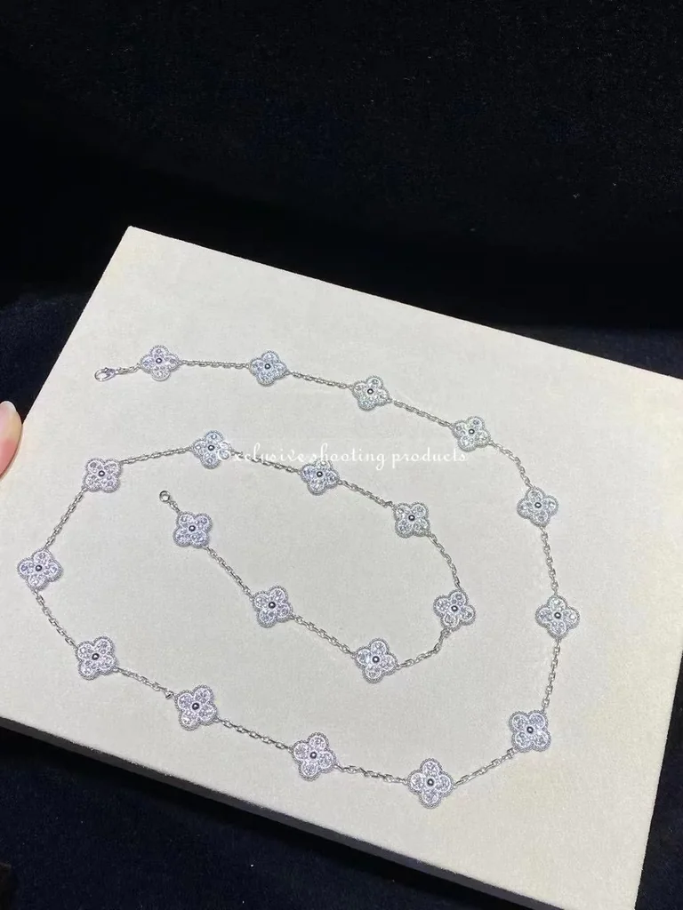 Van Cleef & Arpels VCARA43300 Vintage Alhambra long necklace 20 motifs White gold Diamond necklace 5