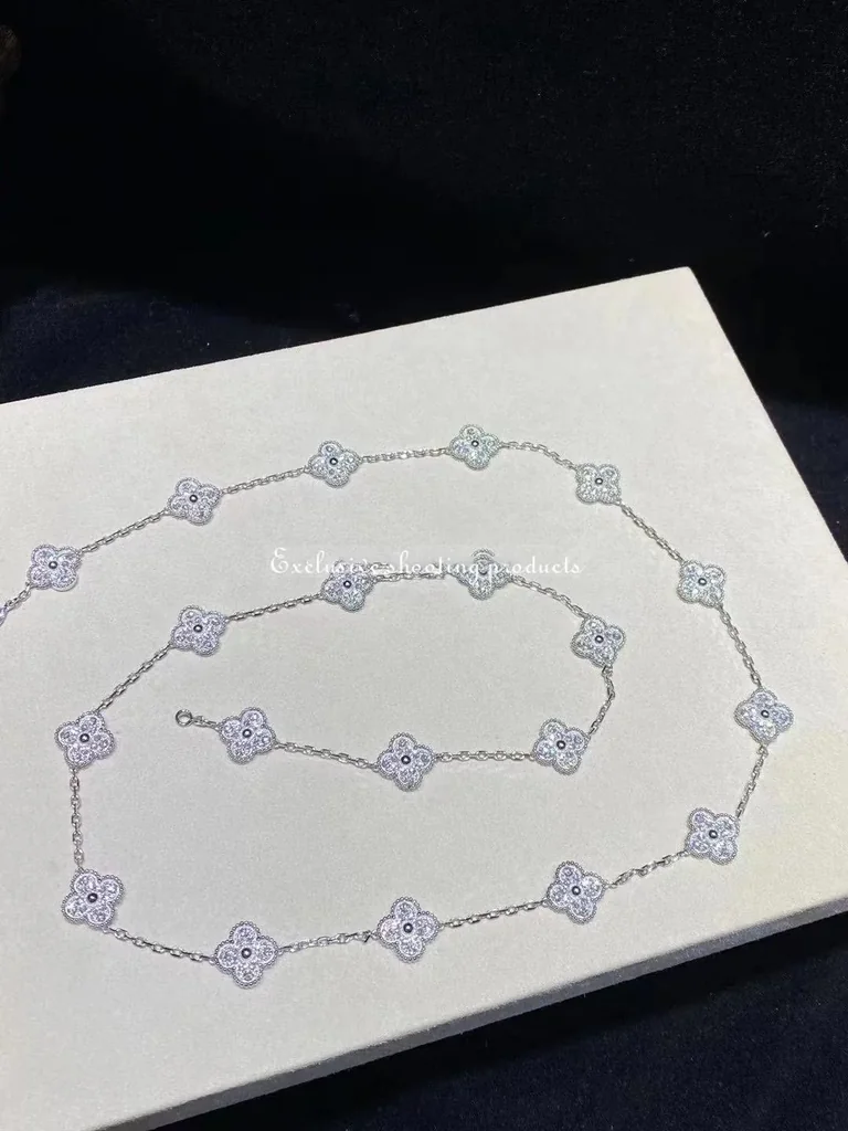 Van Cleef & Arpels VCARA43300 Vintage Alhambra long necklace 20 motifs White gold Diamond necklace 4