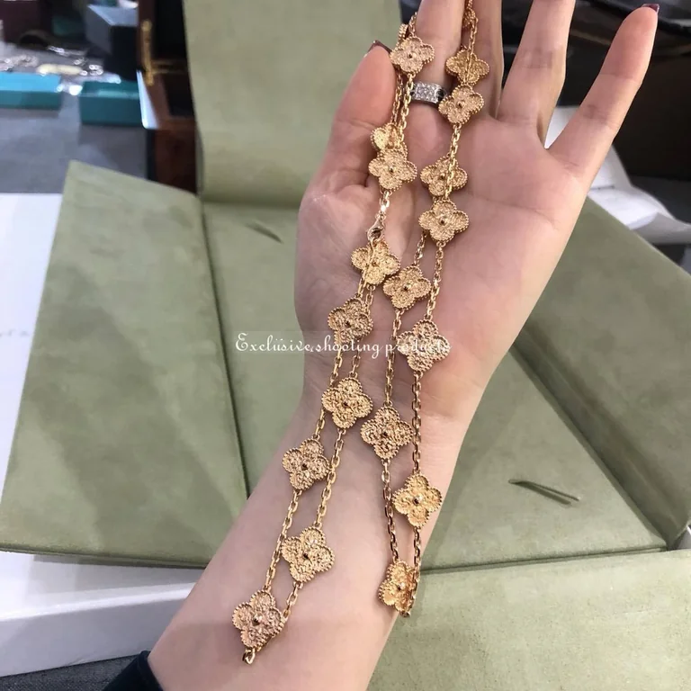 Van Cleef & Arpels VCARN9T000 Vintage Alhambra long necklace 20 motifs Rose gold necklace 4