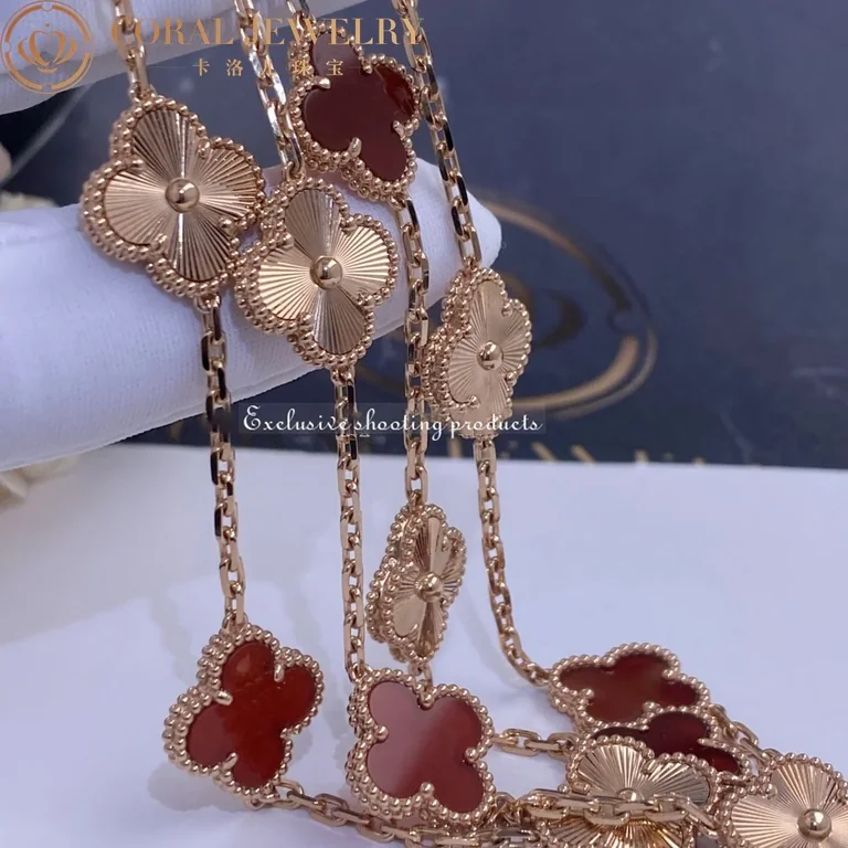 Van Cleef & Arpels VCARP7RO00 Vintage Alhambra long necklace 20 motifs Rose gold Carnelian 11