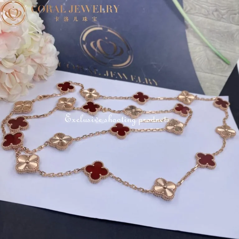 Van Cleef & Arpels VCARP7RO00 Vintage Alhambra long necklace 20 motifs Rose gold Carnelian 5