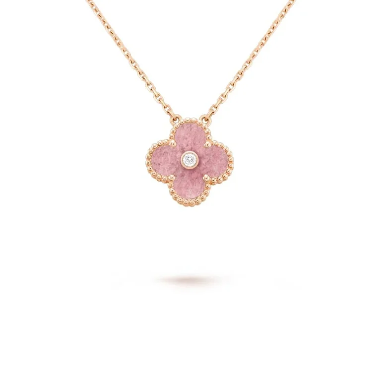 Van Cleef & Arpels VCARP7TD00 Vintage Alhambra Necklace 2021 Holiday Pendant Rose gold Rhodonite Necklaces 1