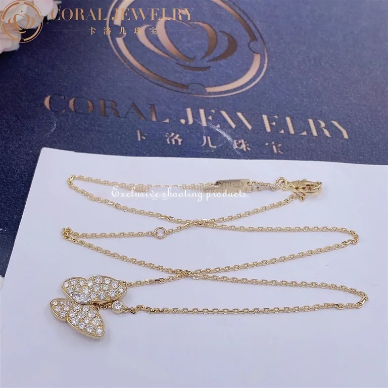 Van Cleef & Arpels VCARP3DP00 Two Butterfly pendant Yellow gold Diamond Necklace 4