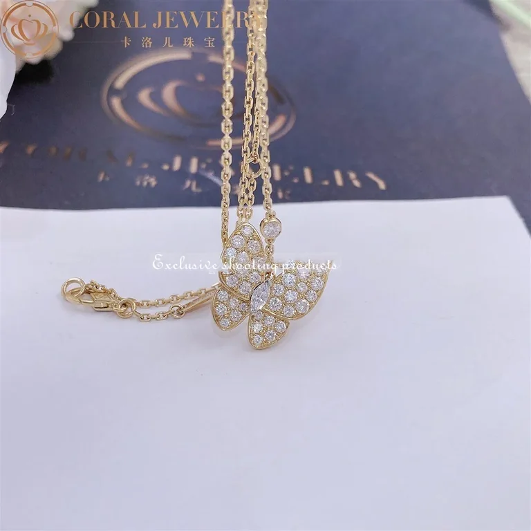 Van Cleef & Arpels VCARP3DP00 Two Butterfly pendant Yellow gold Diamond Necklace 3