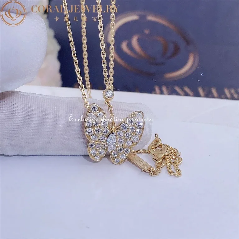 Van Cleef & Arpels VCARP3DP00 Two Butterfly pendant Yellow gold Diamond Necklace 2