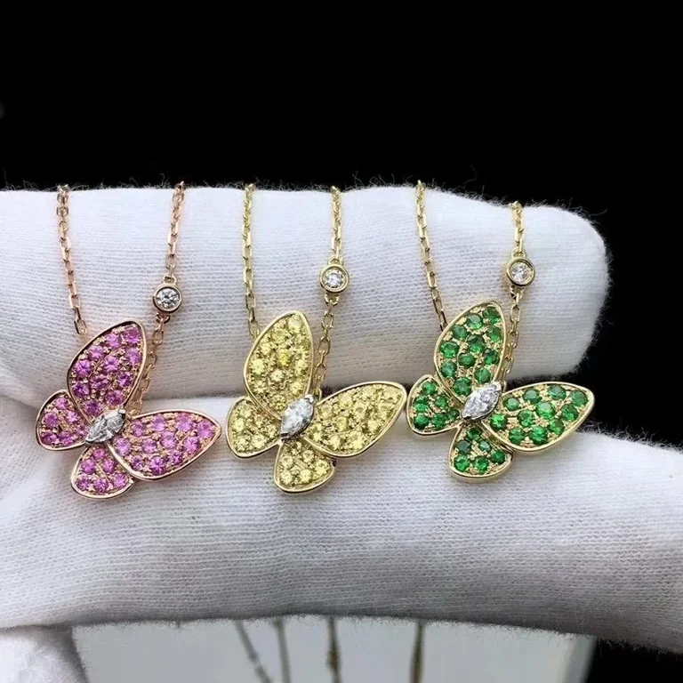 Van Cleef & Arpels VCARO3M300 Two Butterfly pendant Yellow gold Diamond Sapphire Necklace 7