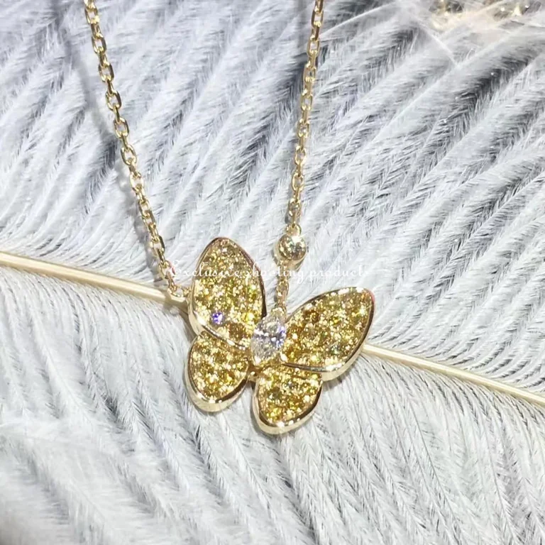 Van Cleef & Arpels VCARO3M300 Two Butterfly pendant Yellow gold Diamond Sapphire Necklace 4