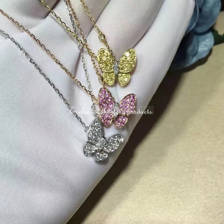 Van Cleef & Arpels VCARO3M300 Two Butterfly pendant Yellow gold Diamond Sapphire Necklace 2