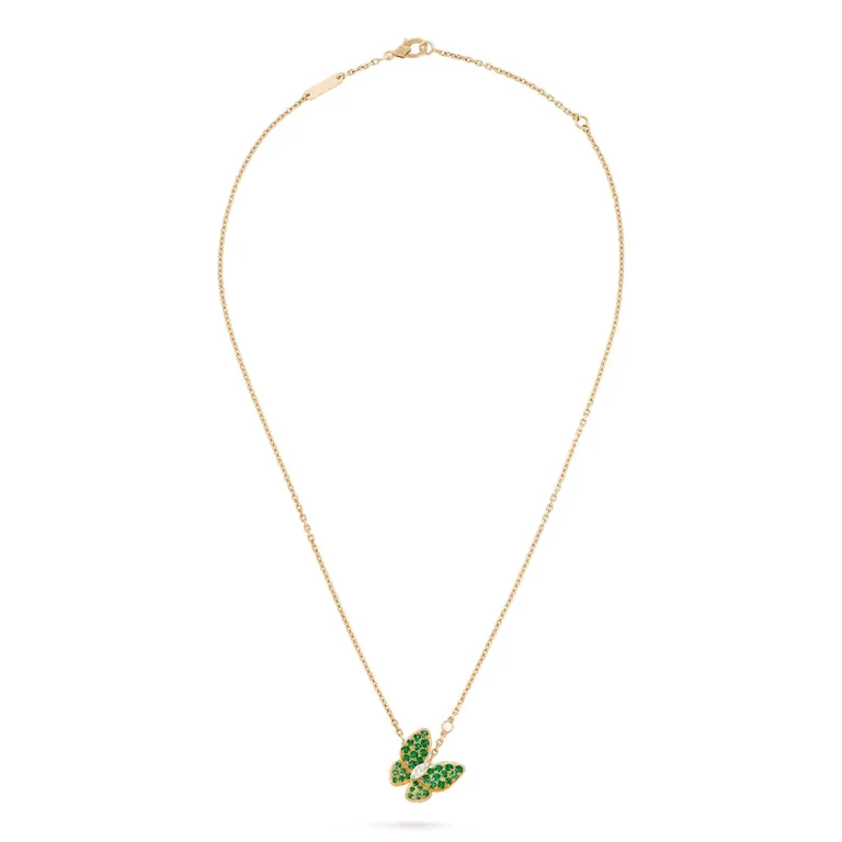 Van Cleef & Arpels VCARO6W700 Two Butterfly pendant Yellow gold Diamond tsavorites Necklace 2