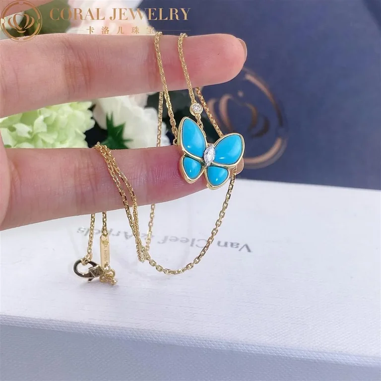 Van Cleef & Arpels VCARP7UP00 Two Butterfly pendant Yellow gold Diamond Turquoise Necklace 7