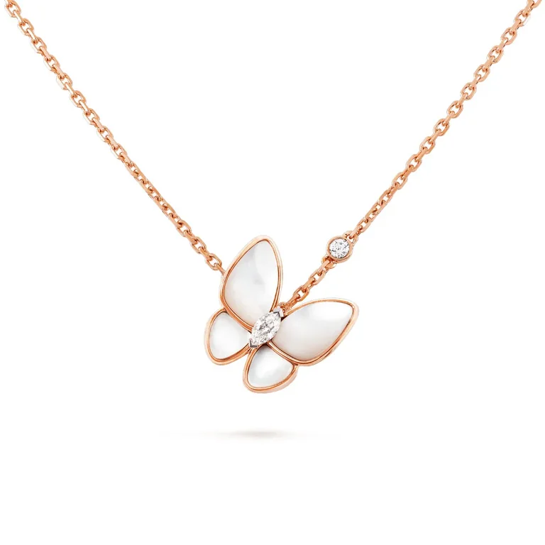 Van Cleef & Arpels VCARO8FO00 Two Butterfly pendant Rose gold Diamond Mother-of-pearl Necklaces 1