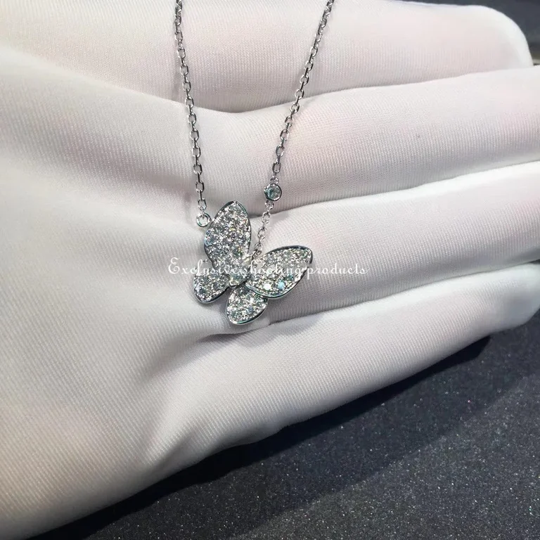 Van Cleef & Arpels VCARO3M400 Two Butterfly pendant White gold Diamond Necklace 1