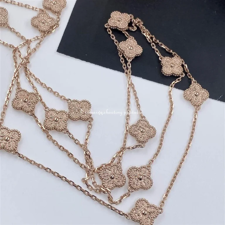 Van Cleef & Arpels VCARO8DG00 Sweet Alhambra Long Necklace 16 Motifs Rose Gold Necklace 5