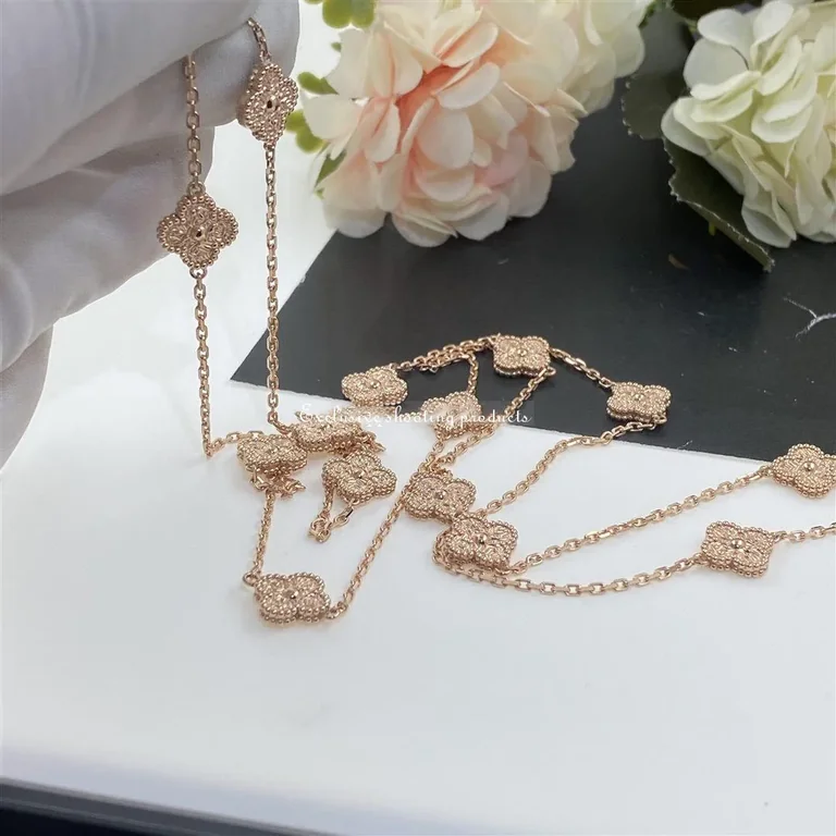 Van Cleef & Arpels VCARO8DG00 Sweet Alhambra Long Necklace 16 Motifs Rose Gold Necklace 4