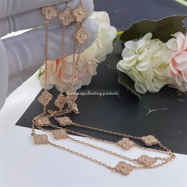 Van Cleef & Arpels VCARO8DG00 Sweet Alhambra Long Necklace 16 Motifs Rose Gold Necklace 3