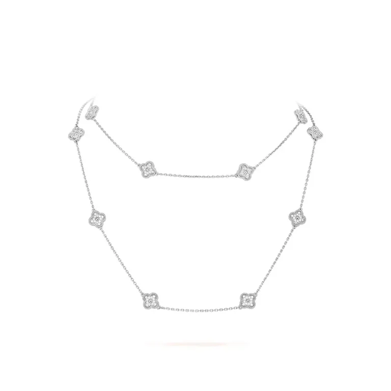 Van Cleef & Arpels VCARO85A00 Sweet Alhambra long necklace 16 motifs White gold Diamond necklace 1