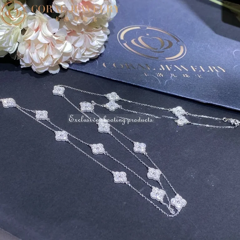Van Cleef & Arpels VCARO85A00 Sweet Alhambra long necklace 16 motifs White gold Diamond necklace 17