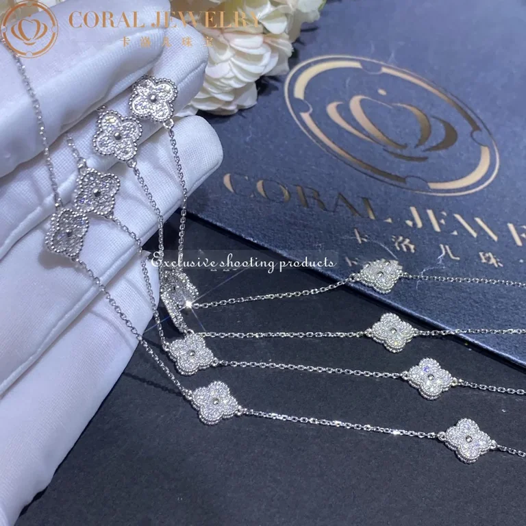Van Cleef & Arpels VCARO85A00 Sweet Alhambra long necklace 16 motifs White gold Diamond necklace 9