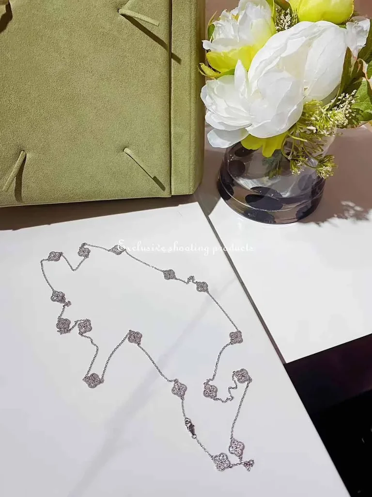 Van Cleef & Arpels VCARO85A00 Sweet Alhambra long necklace 16 motifs White gold Diamond necklace 7