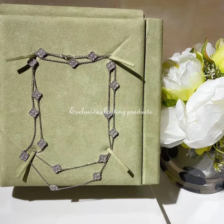 Van Cleef & Arpels VCARO85A00 Sweet Alhambra long necklace 16 motifs White gold Diamond necklace 3