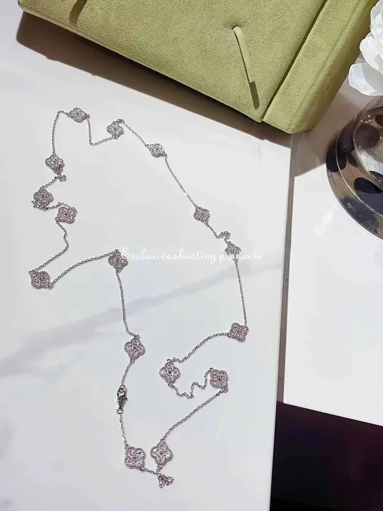 Van Cleef & Arpels VCARO85A00 Sweet Alhambra long necklace 16 motifs White gold Diamond necklace 2