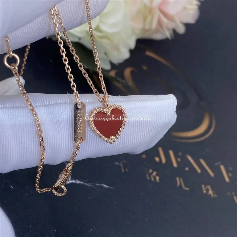 Van Cleef & Arpels VCARN59N00 Sweet Alhambra Heart Pendant Rose Gold Carnelian Necklace 7