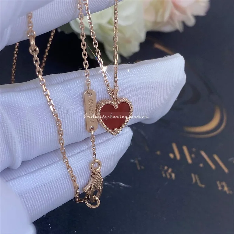 Van Cleef & Arpels VCARN59N00 Sweet Alhambra Heart Pendant Rose Gold Carnelian Necklace 6